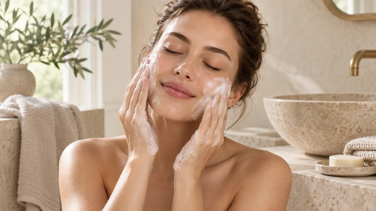 Skincare editorial in soft natural light: Cleanse Your Face Properly