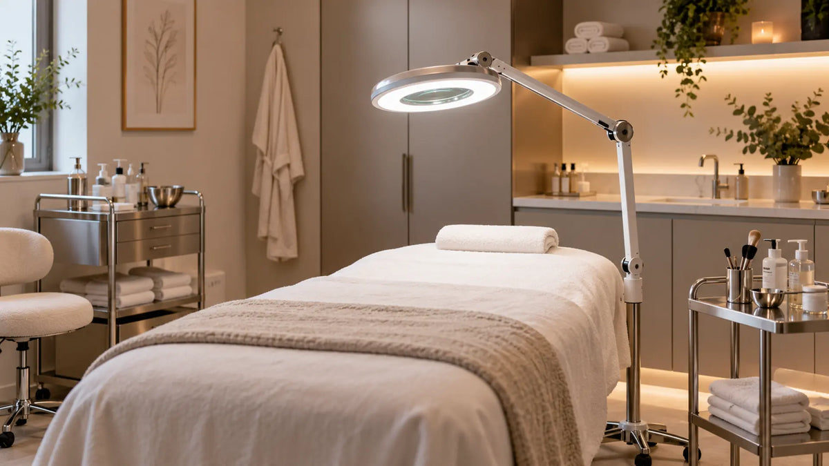 Professional salon equipment in a clean treatment room: Treatment Lamp Colour Temperature & Brightness Explained