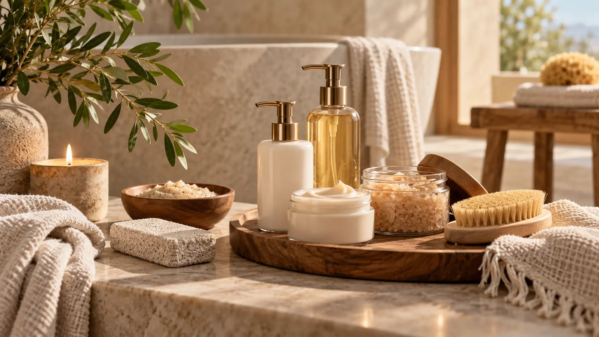 Body-care editorial in warm neutral tones: Body Care