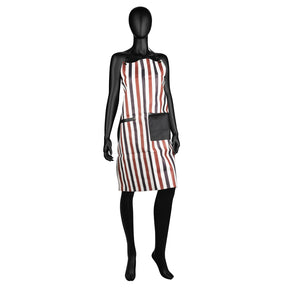 a mannequin wearing a red and white striped apron