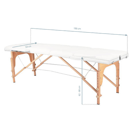 3-section folding massage table, wood comfort, white