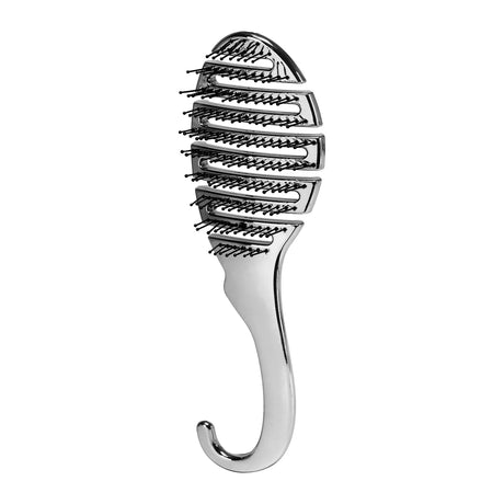 Silver Roxie Collection Flexible Detangling Brush with ergonomic handle and vented design for smooth hair detangling.