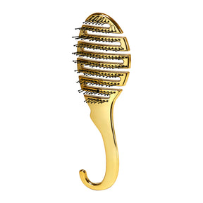 Gold Roxie Collection Flexible Detangling Brush with ergonomic handle and vented design for easy hair detangling.