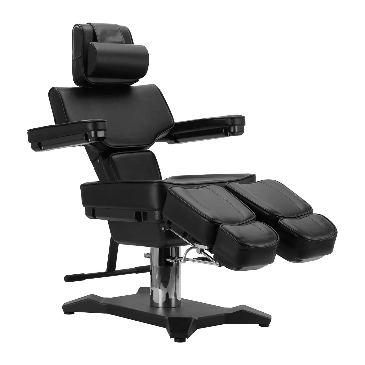 Pro Ink 604 Electric Tattoo Chair Black with adjustable headrest, armrests, and leg supports, designed for tattoo and salon use.