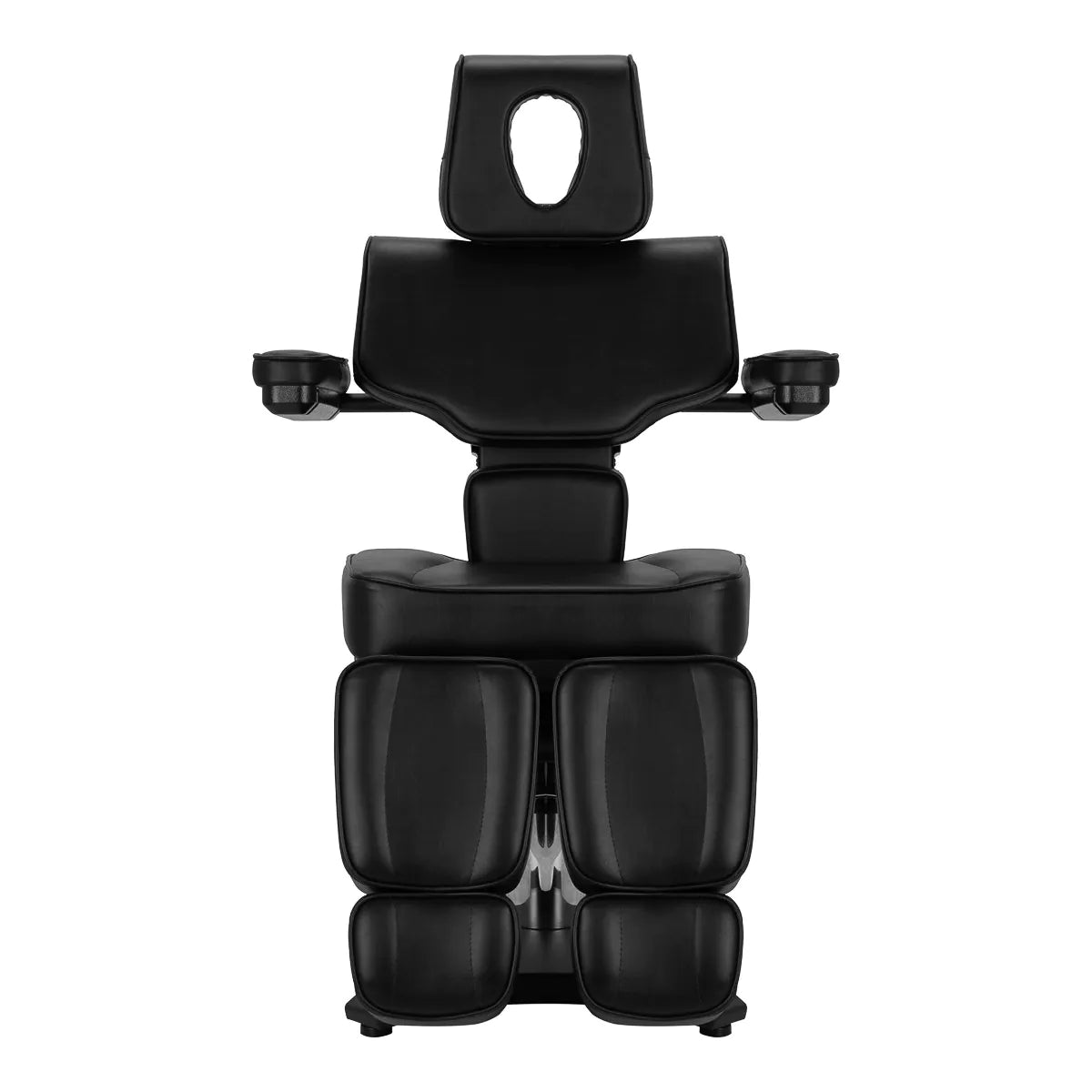 Front view of Pro Ink 604 Electric Tattoo Chair Black featuring ergonomic padding and adjustable components for comfort.