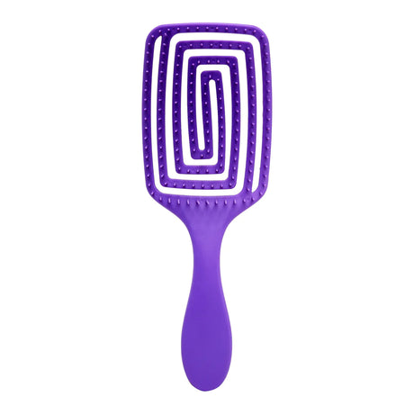 Front view of the Detangling O-327 Flexible Hair Brush in purple, showcasing its spiral bristle design for effective detangling.