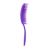 Side profile of the Detangling O-327 Flexible Hair Brush in purple, emphasizing its curved design for scalp comfort.