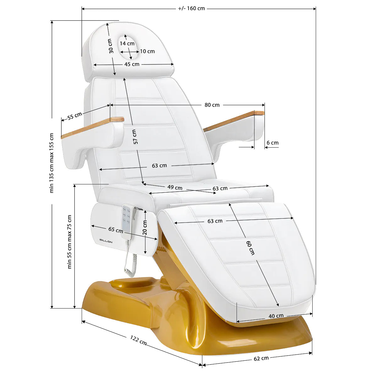 Sillon Electric Cosmetic Chair LUX 273B 3 Motors Gold & White