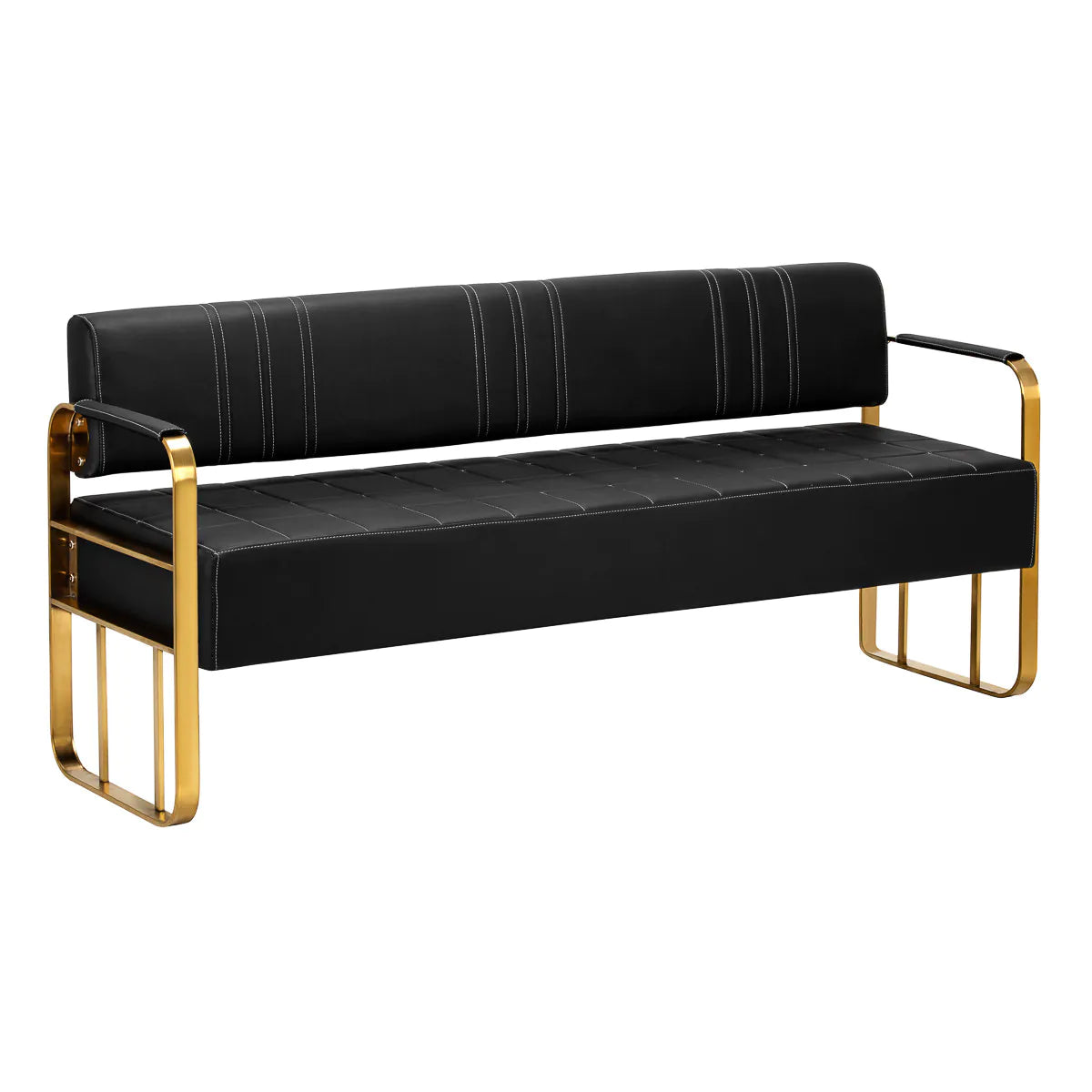 Gabbiano Waiting Room Sofa Avila Black & Gold with sleek black upholstery and gold metal frame, ideal for modern salons.