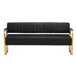 Front view of Gabbiano Waiting Room Sofa Avila Black & Gold featuring elegant black stitching and a sturdy gold frame.