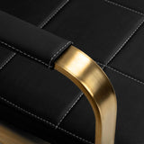 Zoomed-in view of Gabbiano Waiting Room Sofa Avila Black & Gold armrest with smooth black padding and polished gold finish.