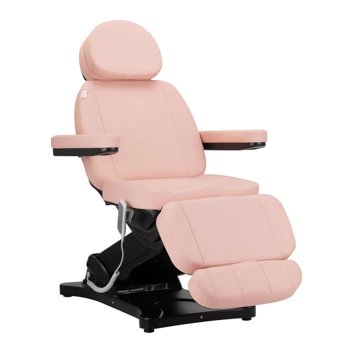 Pink Sillon Electric Cosmetic Chair Classic with 3 motors, adjustable headrest, armrests, and footrest for salon use.
