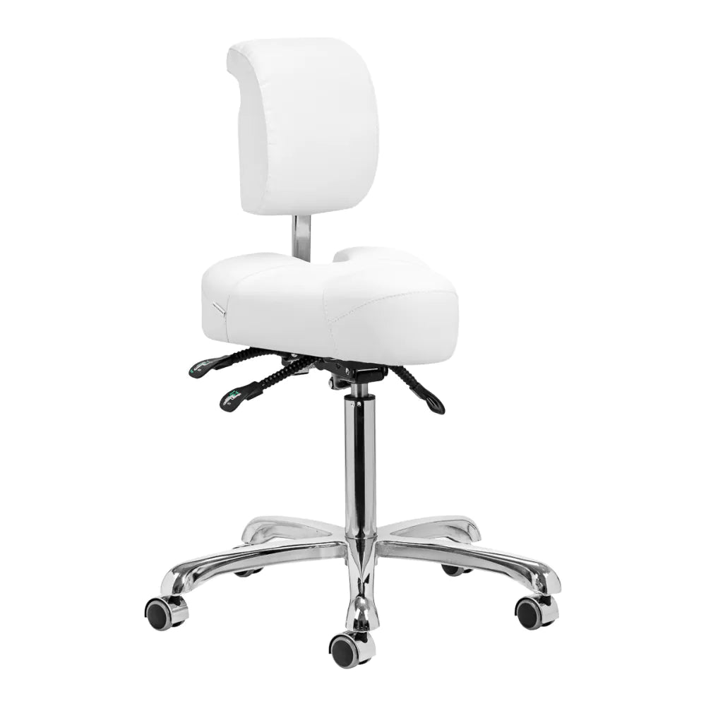 Giovanni Podiatry Stool White with ergonomic design, adjustable height, and durable chrome base. Ideal for beauty salons and professional use.