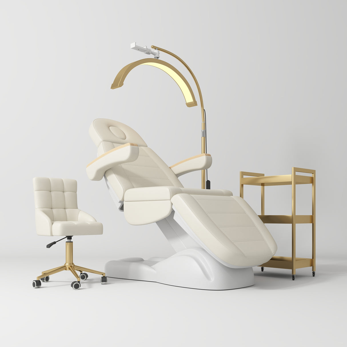 Manufakturo Grace Creamy The Complete Salon Set - Beauty Bed, Chair, Moonlight & Trolley