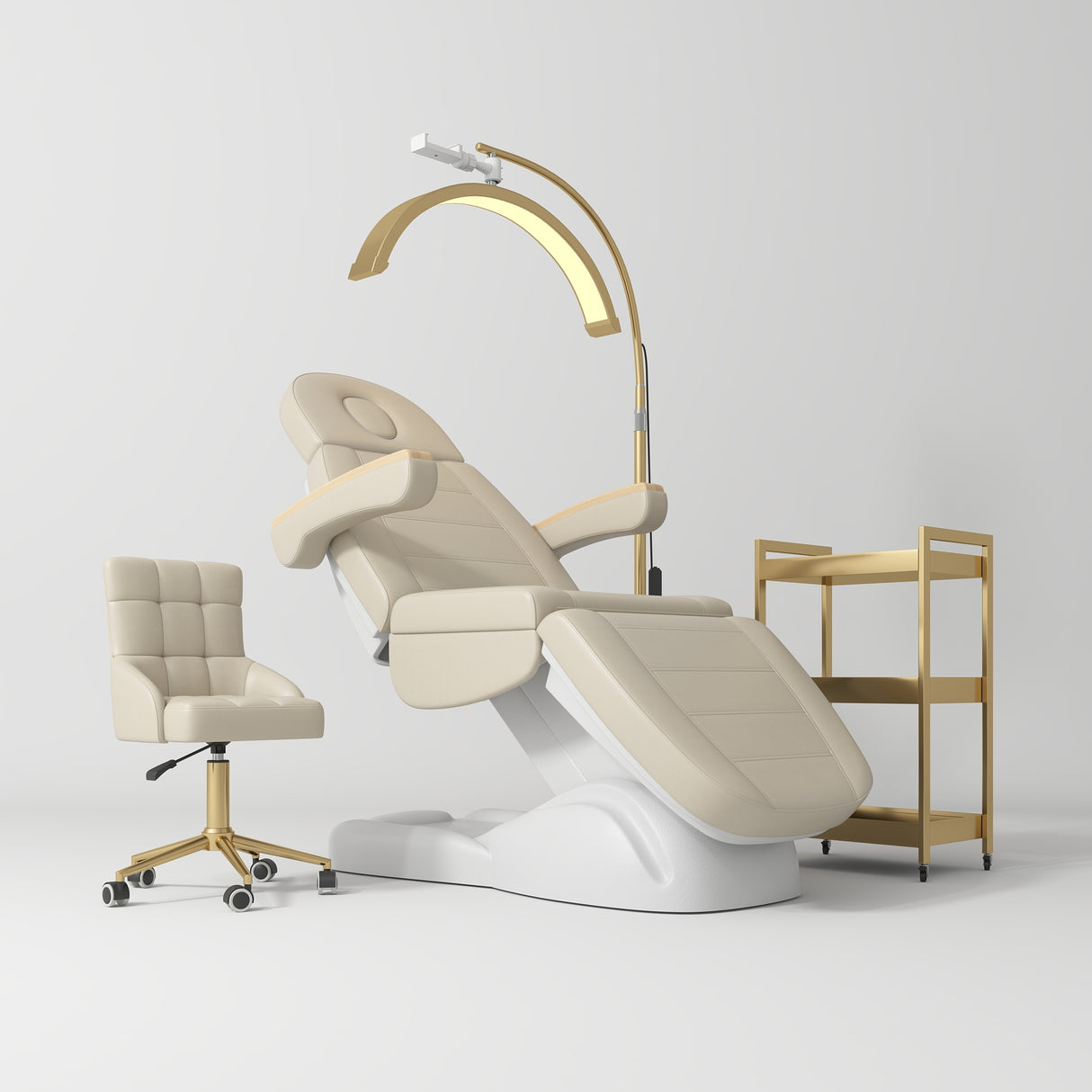 Manufakturo Grace Light Brown The Complete Salon Set - Beauty Bed, Chair, Moonlight & Trolley