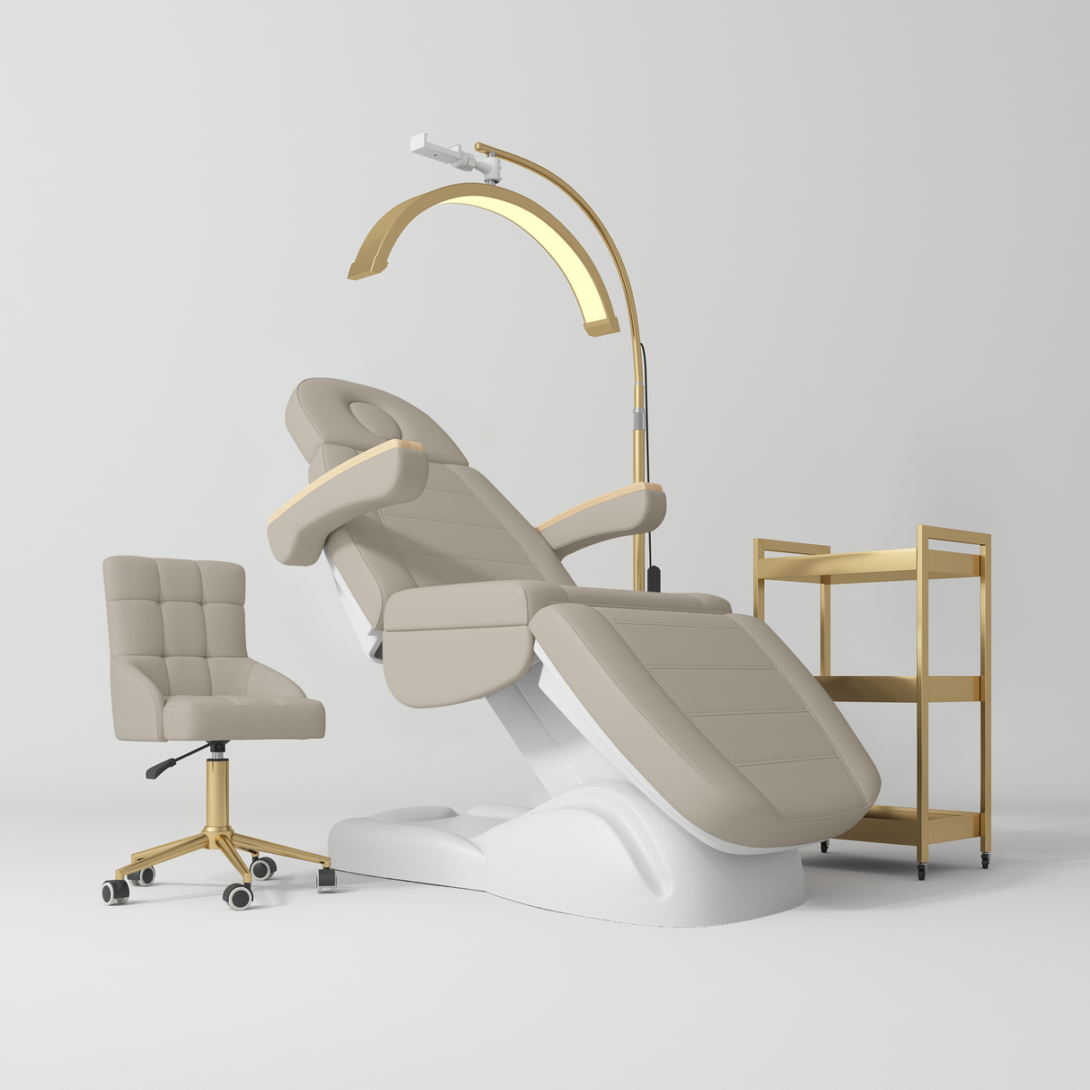 Manufakturo Grace Stone Taupe The Complete Salon Set - Beauty Bed, Chair, Moonlight & Trolley