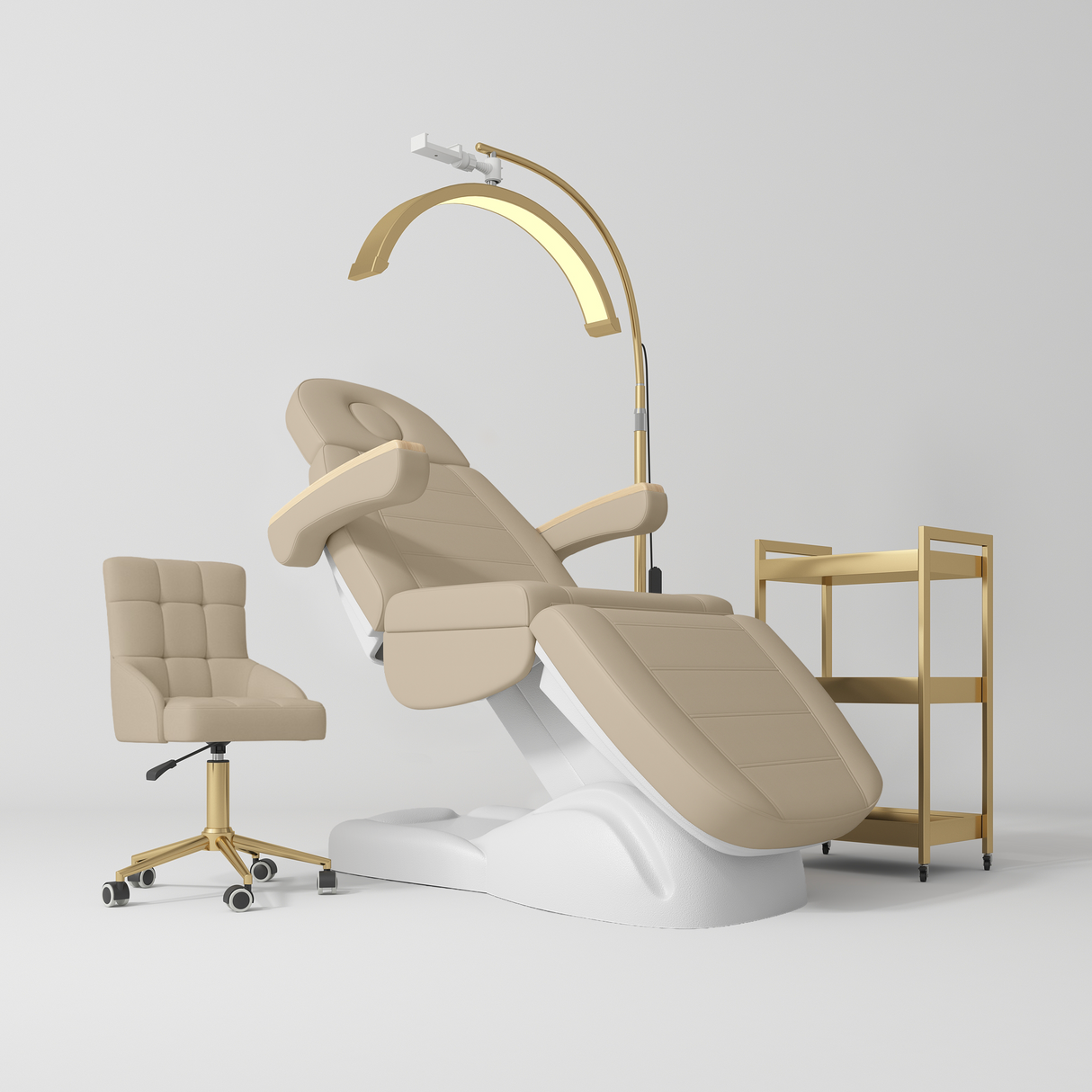 Manufakturo Grace Warm Beige The Complete Salon Set - Beauty Bed, Chair, Moonlight & Trolley