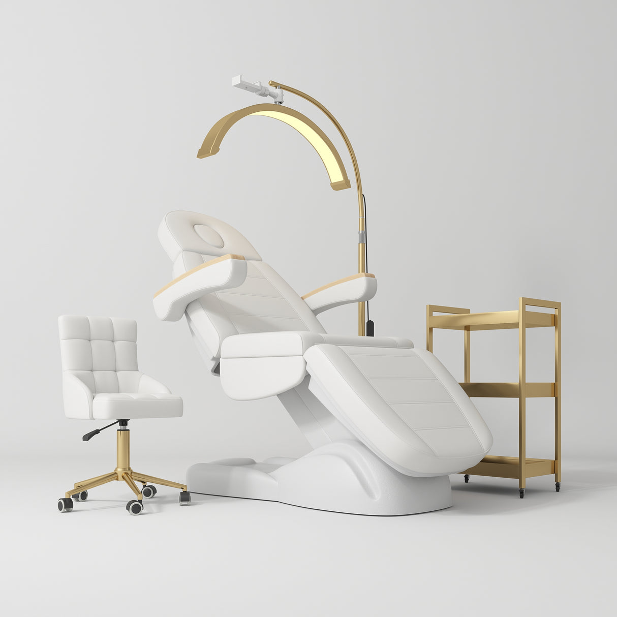 Manufakturo Grace White The Complete Salon Set - Beauty Bed, Chair, Moonlight & Trolley