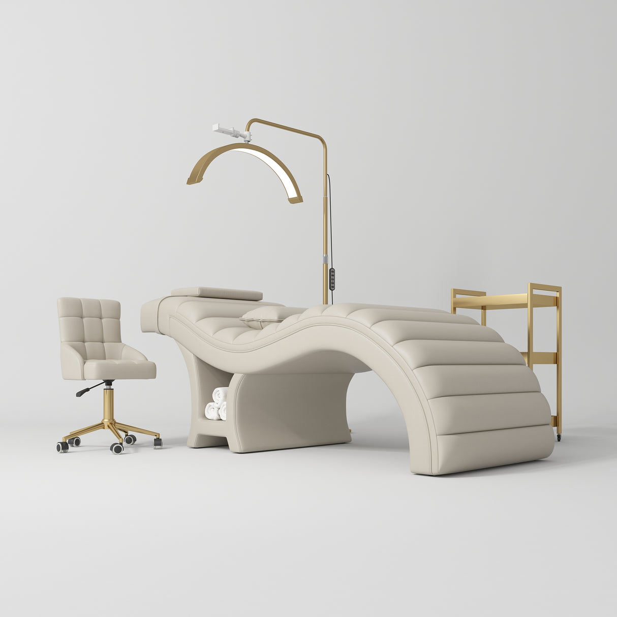 Manufakturo Luxe Cappuccino Complete Salon Set - Lash Beauty Bed, Chair, Moonlight & Trolley