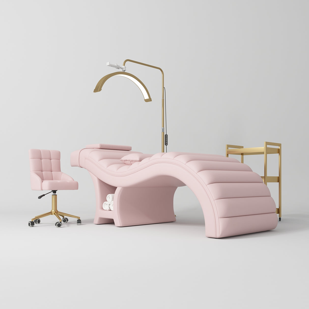 Manufakturo Luxe Light Pink Complete Salon Set - Lash Beauty Bed, Chair, Moonlight & Trolley