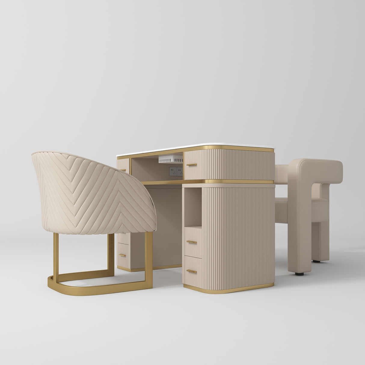 Manufakturo Manicure Glam Station Set  - Table with Absorber & Two Chairs Light Brown
