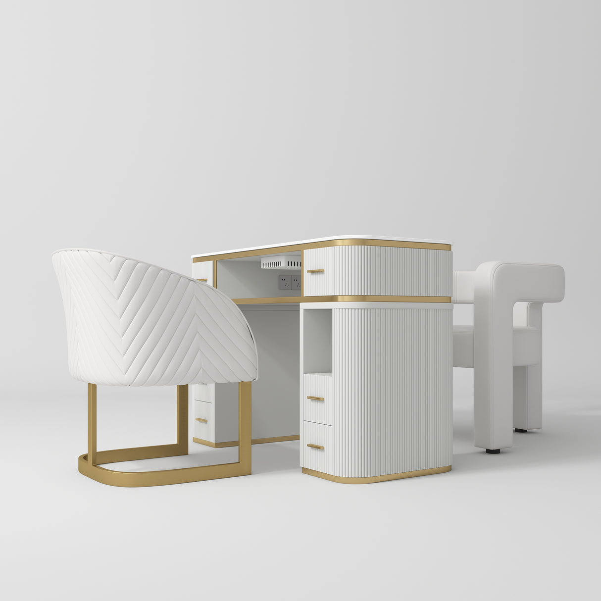 Manufakturo Manicure Glam Station Set  - Table with Absorber & Two Chairs White
