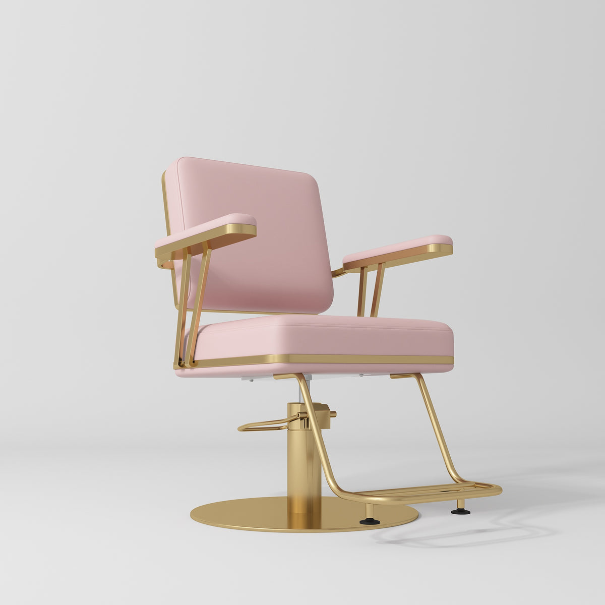 Manufakturo Opéra styling chair in Bare Blush with padded armrests, a gold-finished round base and metal footrest