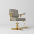 Manufakturo Opéra styling chair in Pearl Greige with padded armrests, a gold-finished round base and metal footrest