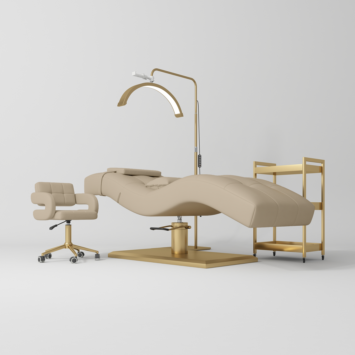 Manufakturo Prestige Warm Beige The Complete Studio Set - Lash Bed, Chair, Moonlight & Trolley