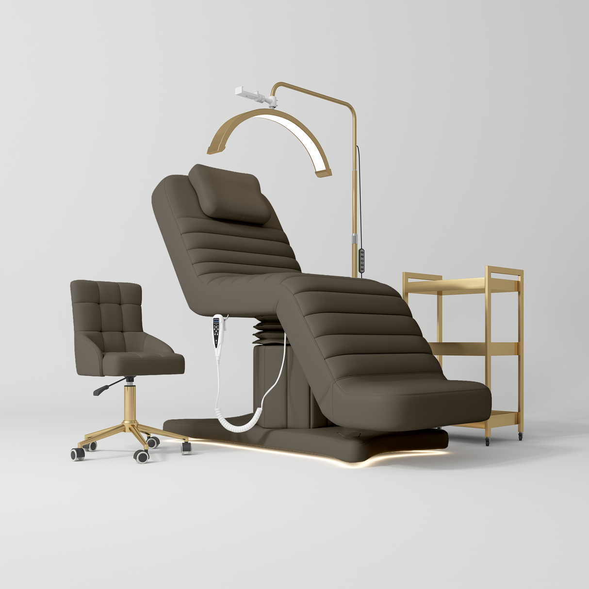 Manufakturo Grandeur Cocoa Mocha The Complete Studio Set - Beauty Bed, Chair, Moonlight & Trolley