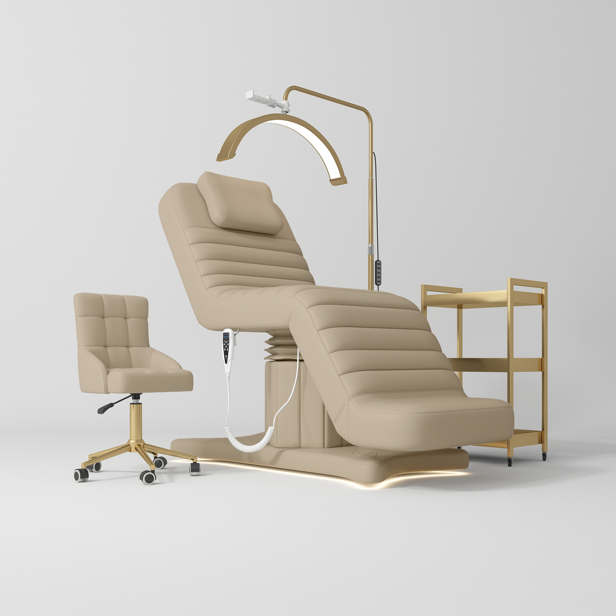 Manufakturo Grandeur Warm Beige The Complete Studio Set - Beauty Bed, Chair, Moonlight & Trolley