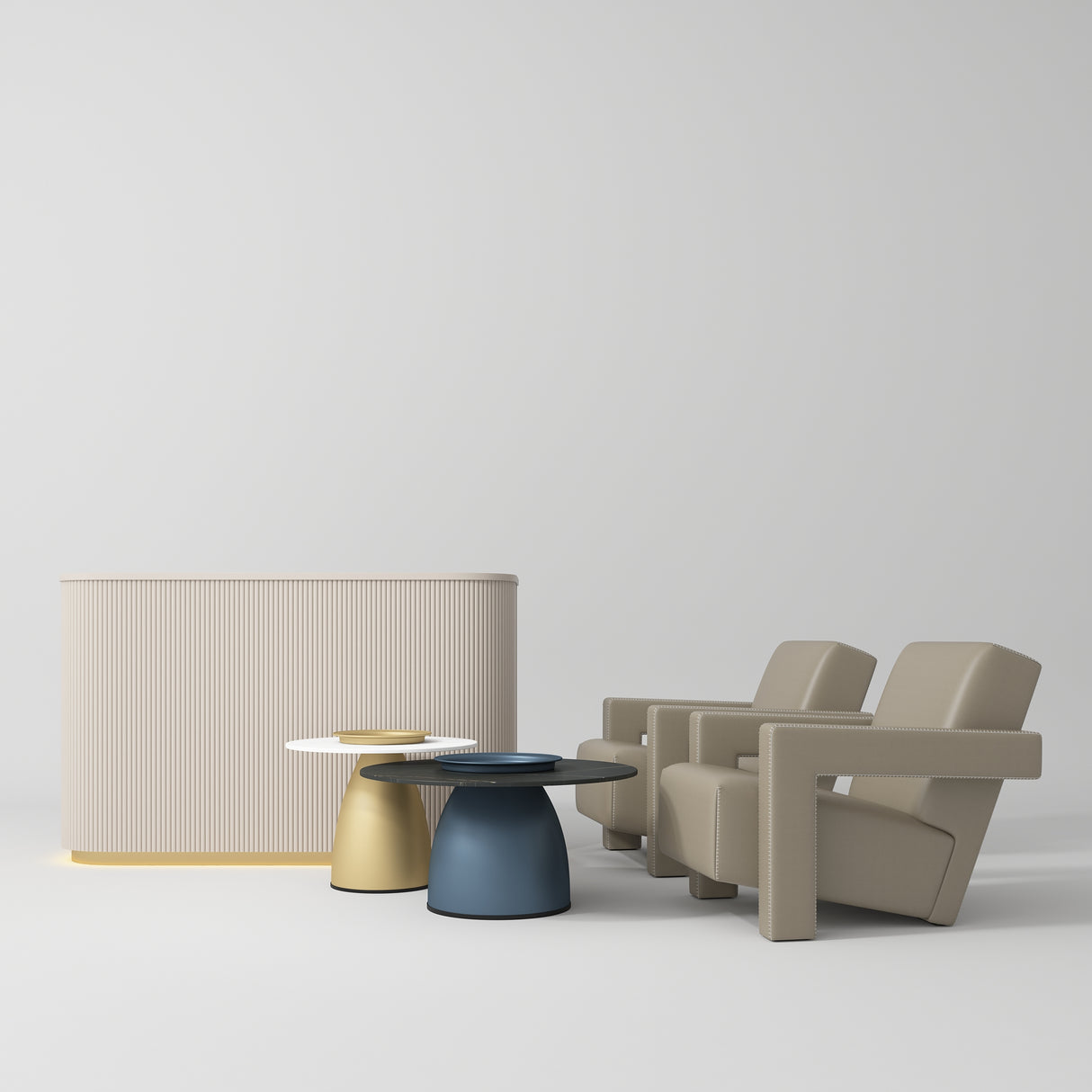 Manufakturo Complete Set 01 Reception Area for Luxury Salon Waiting Area Brown