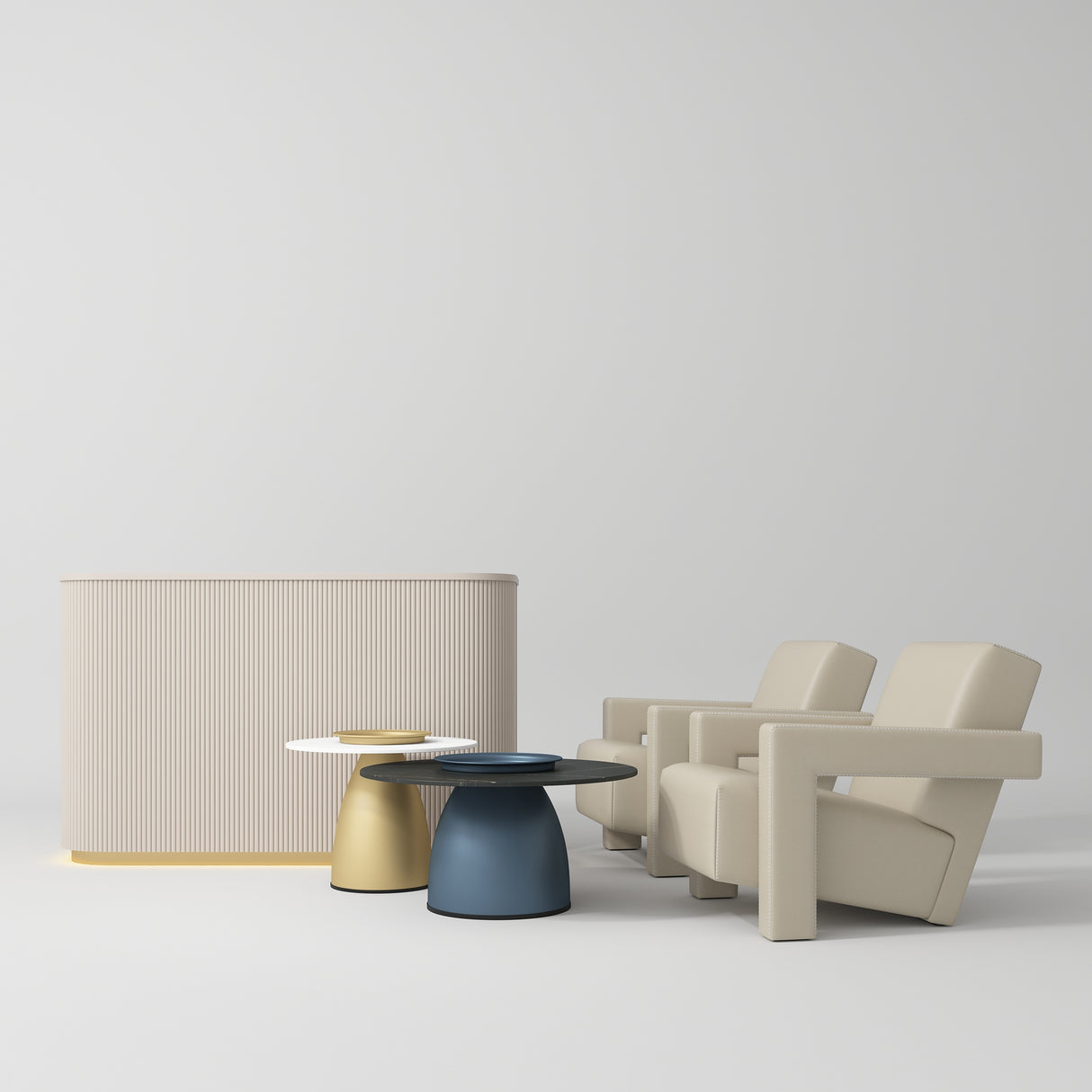 Manufakturo Complete Set 01 Reception Area for Luxury Salon Waiting Area Light Brown