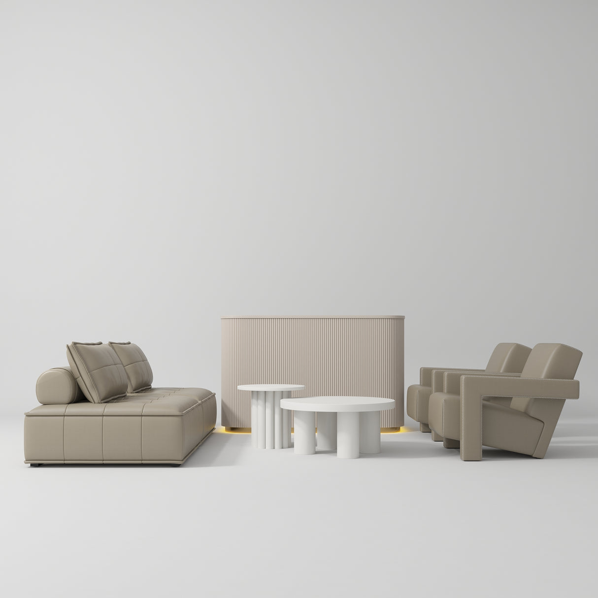 Manufakturo Complete Set 02 Reception Area - Chair & Sofa for Luxury Salon Waiting Area Brown