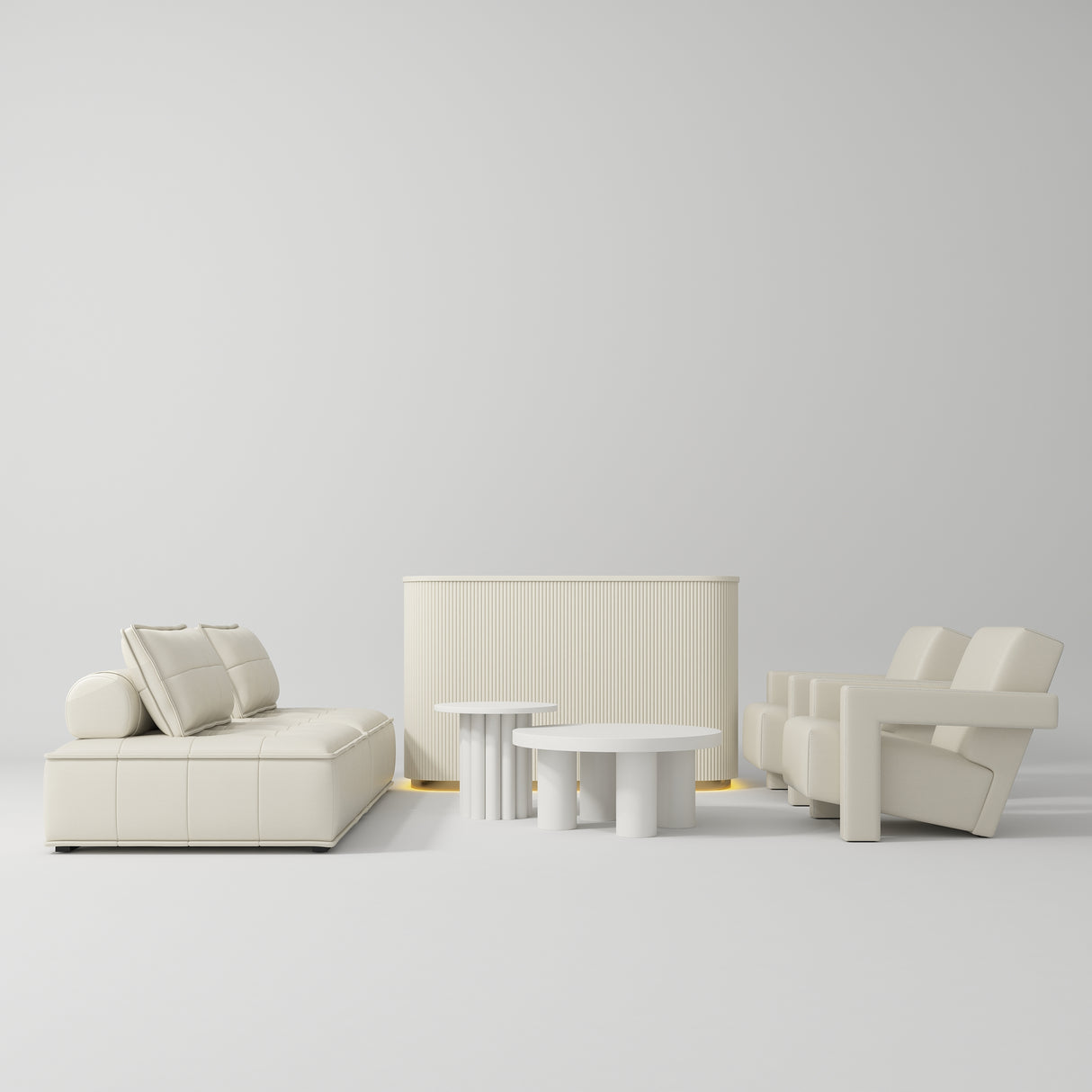 Manufakturo Complete Set 02 Reception Area - Chair & Sofa for Luxury Salon Waiting Area Creamy
