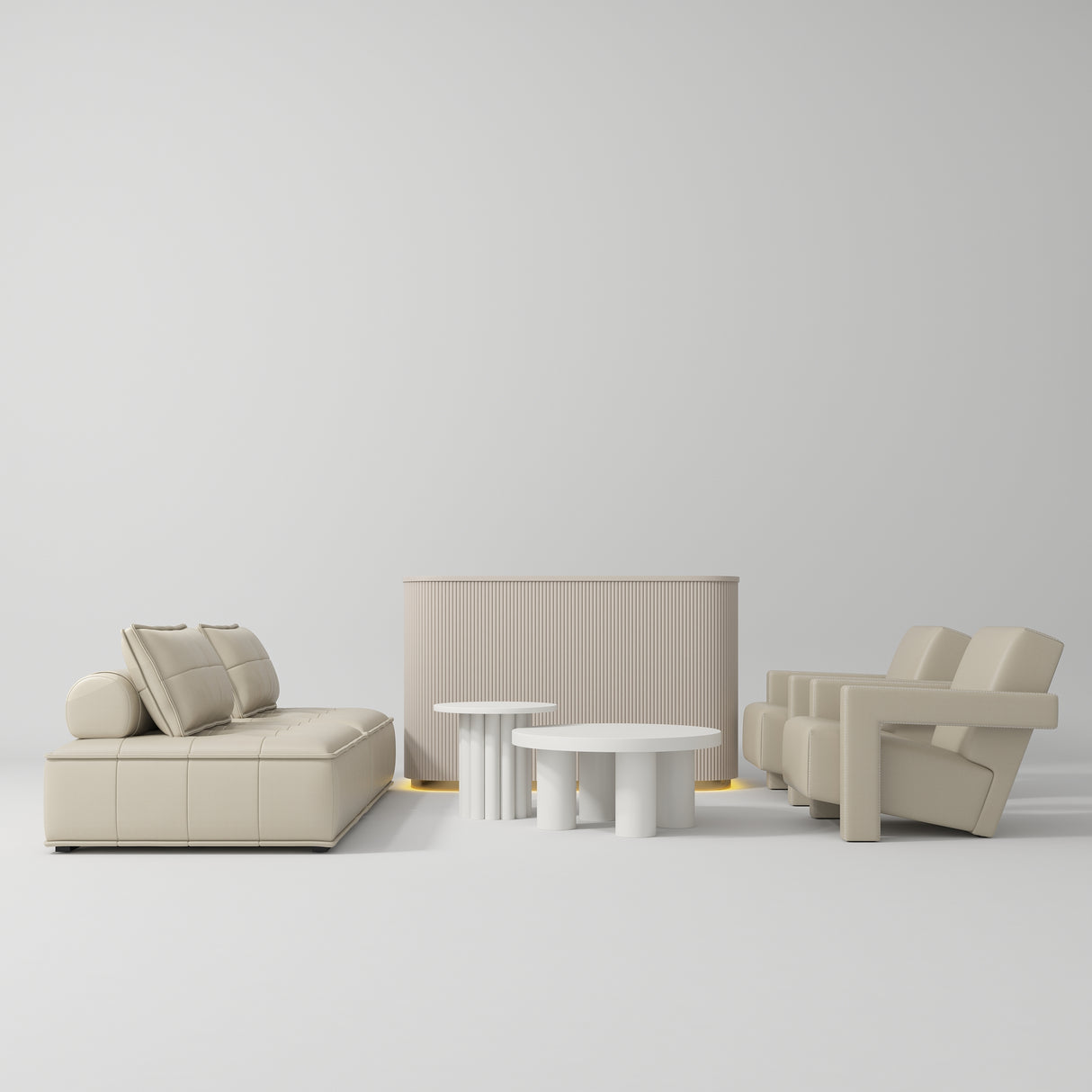 Manufakturo Complete Set 02 Reception Area - Chair & Sofa for Luxury Salon Waiting Area Light Brown