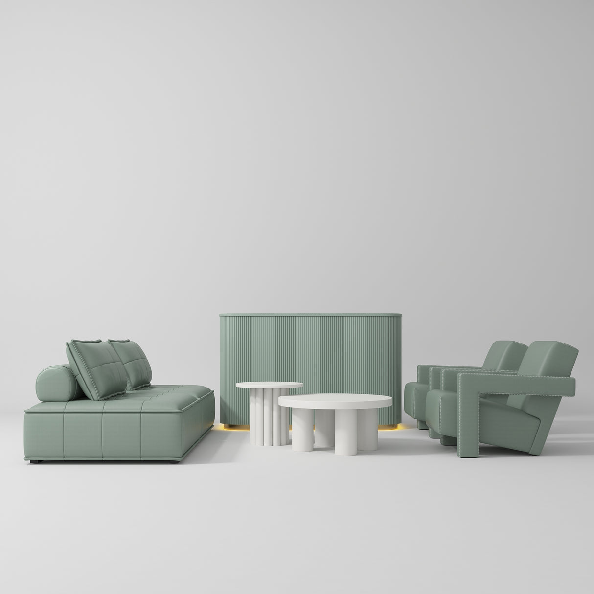 Manufakturo Complete Set 02 Reception Area - Chair & Sofa for Luxury Salon Waiting Area Olive