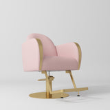 Manufakturo Regency styling chair with Bare Blush upholstery, padded armrests, a round gold-finished base and metal footrest