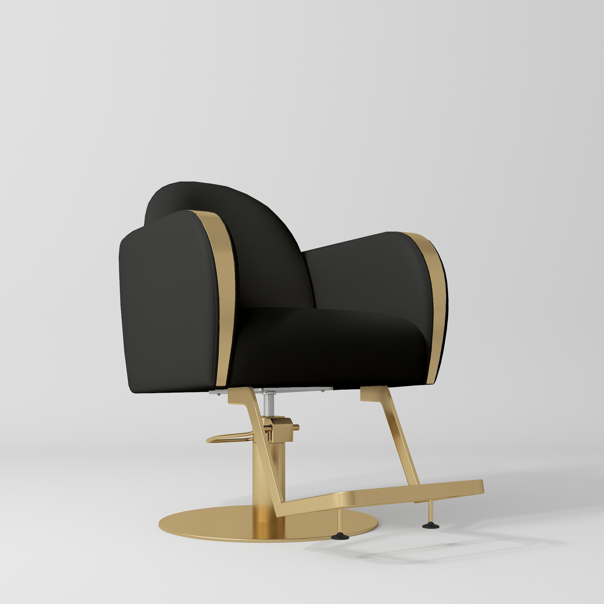 Manufakturo Regency styling chair with Black upholstery, padded armrests, a round gold-finished base and metal footrest