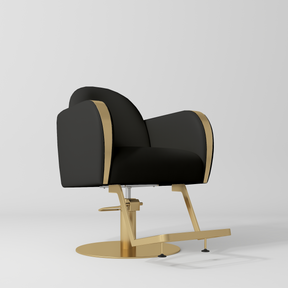 Manufakturo Regency styling chair with Black upholstery, padded armrests, a round gold-finished base and metal footrest