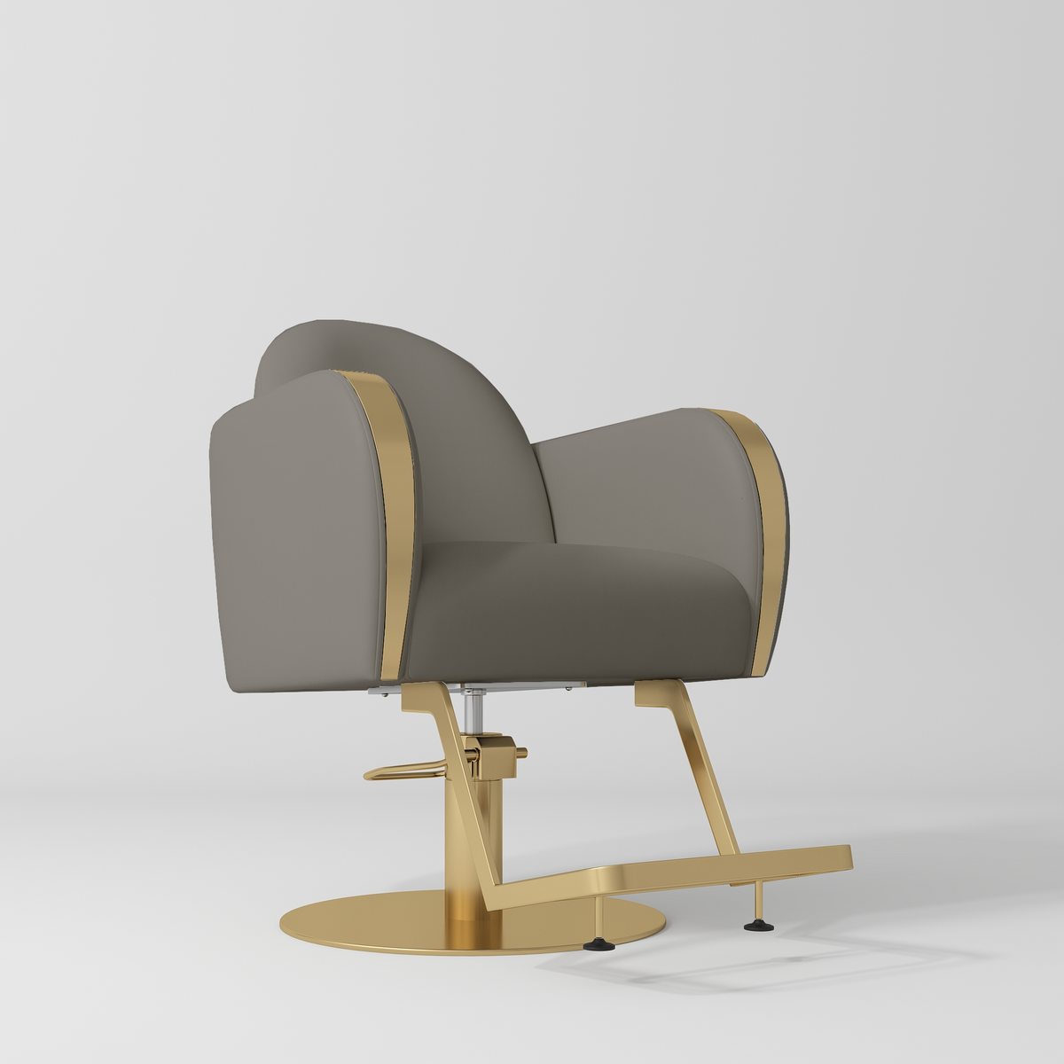 Manufakturo Regency styling chair with Deep Ash upholstery, padded armrests, a round gold-finished base and metal footrest