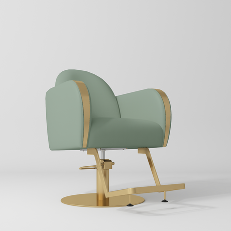 Manufakturo Regency styling chair with Olive upholstery, padded armrests, a round gold-finished base and metal footrest