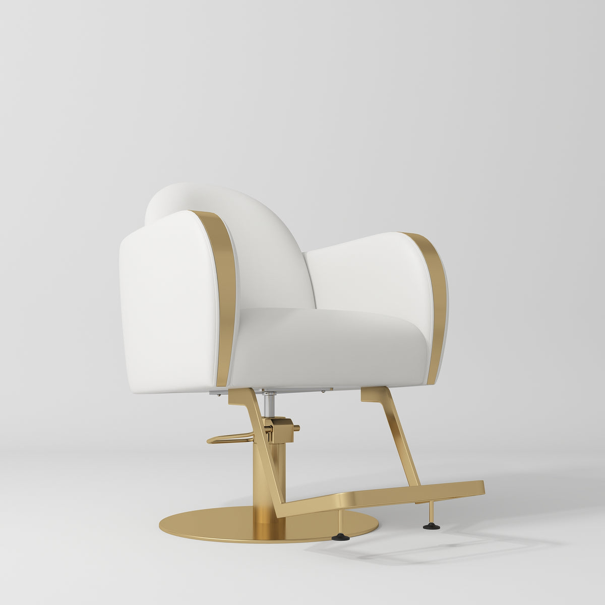 Manufakturo Regency styling chair with White upholstery, padded armrests, a round gold-finished base and metal footrest