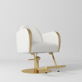 Manufakturo Regency styling chair with White upholstery, padded armrests, a round gold-finished base and metal footrest