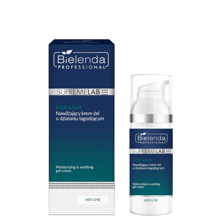 Bielenda Professional SupremeLab Men Moisturizing & Soothing Cream-Gel with hyaluronic acid, ideal for sensitive and combination skin. Available at Roxie Cosmetics.