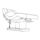 Black and white line art vector illustration of an adjustable medical examination table on a solid white background.