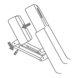 Black and white line drawing showing an adjustable exercise or massage table with two gray arrows indicating a downward adjustment.