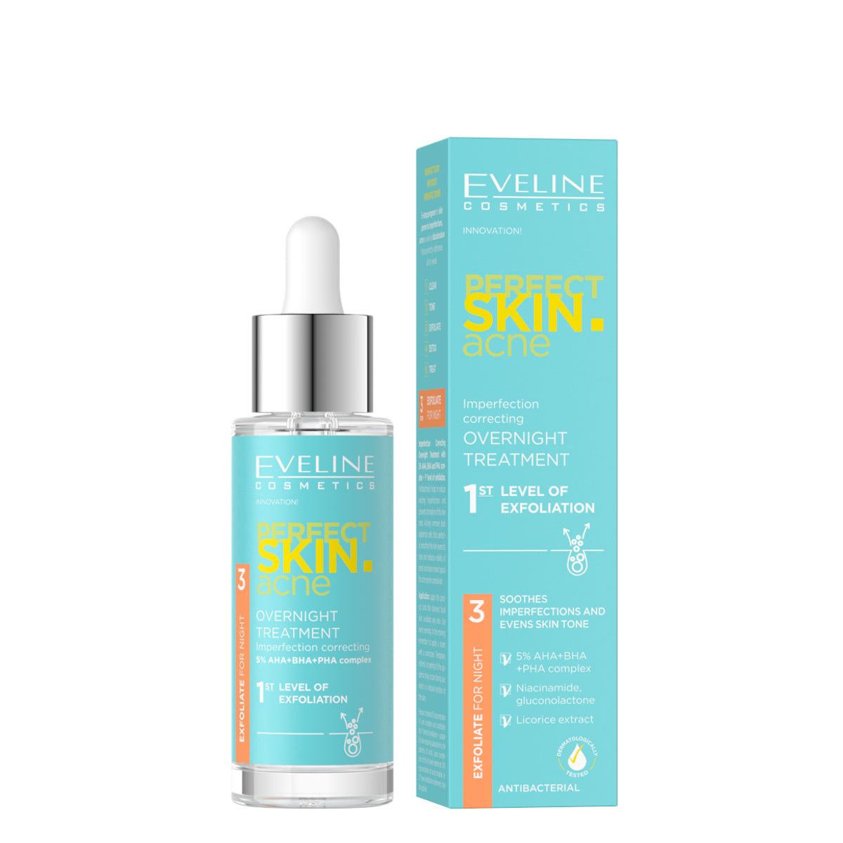 Eveline Perfect Skin Acne Night Treatment 5% Acid Complex AHA+PHA+BHA - Roxie Cosmetics