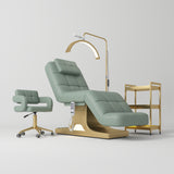 Manufakturo Saphir version A Olive – 4-Piece Beauty Studio Set: Luxury Bed, Chair, Lamp & Trolley