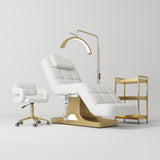 Manufakturo Saphir version A White – 4-Piece Beauty Studio Set: Luxury Bed, Chair, Lamp & Trolley